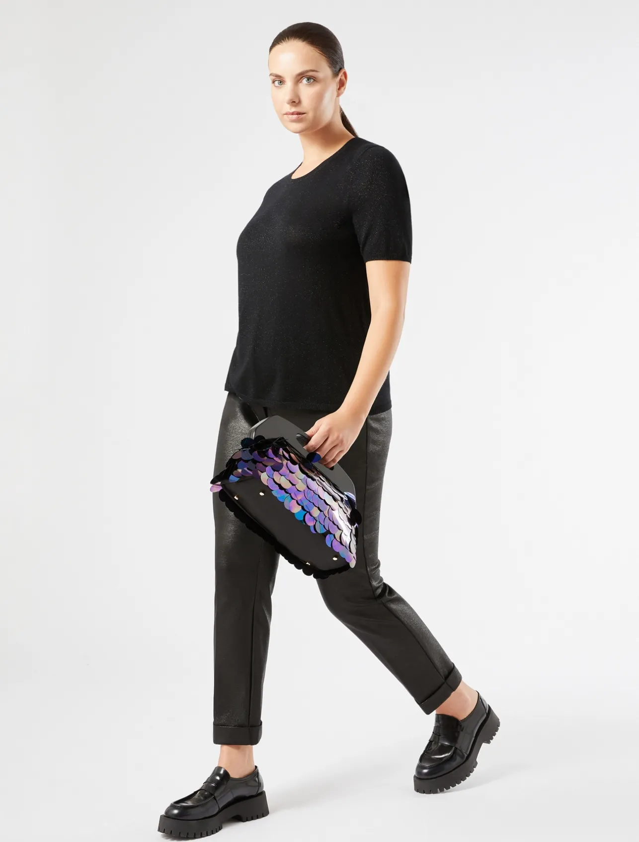 Clearance Marina Rinaldi Laminated jersey trousers BLACK