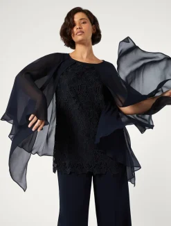 Clearance Marina Rinaldi Laminated macramé tunic MIDNIGHTBLUE