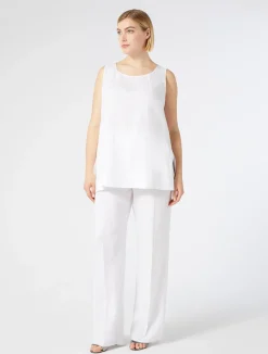 Fashion Marina Rinaldi Linen canvas trousers OPTICALWHITE
