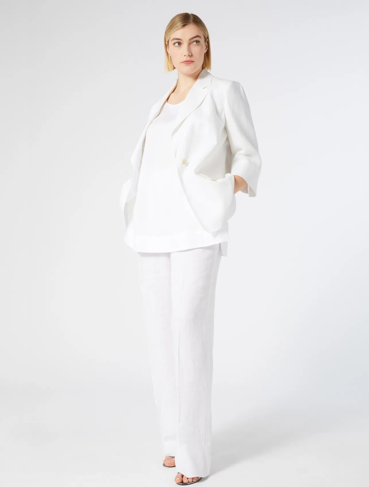Fashion Marina Rinaldi Linen canvas trousers OPTICALWHITE