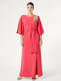 Sale Marina Rinaldi Long cady dress with embroidery GERANIUM