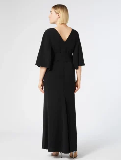 Sale Marina Rinaldi Long cady dress with embroidery BLACK