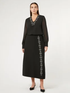 Online Marina Rinaldi Long cady skirt with rhinestones BLACK