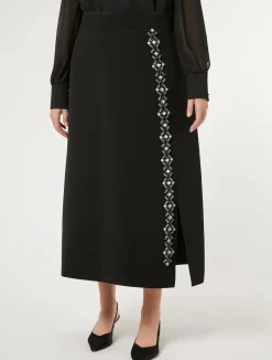Online Marina Rinaldi Long cady skirt with rhinestones BLACK