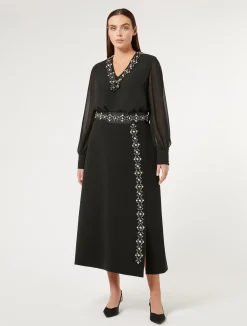 Online Marina Rinaldi Long cady skirt with rhinestones BLACK