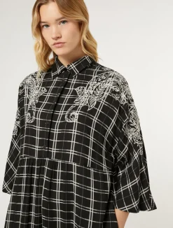New Marina Rinaldi Long checked dress with embroidery BLACK