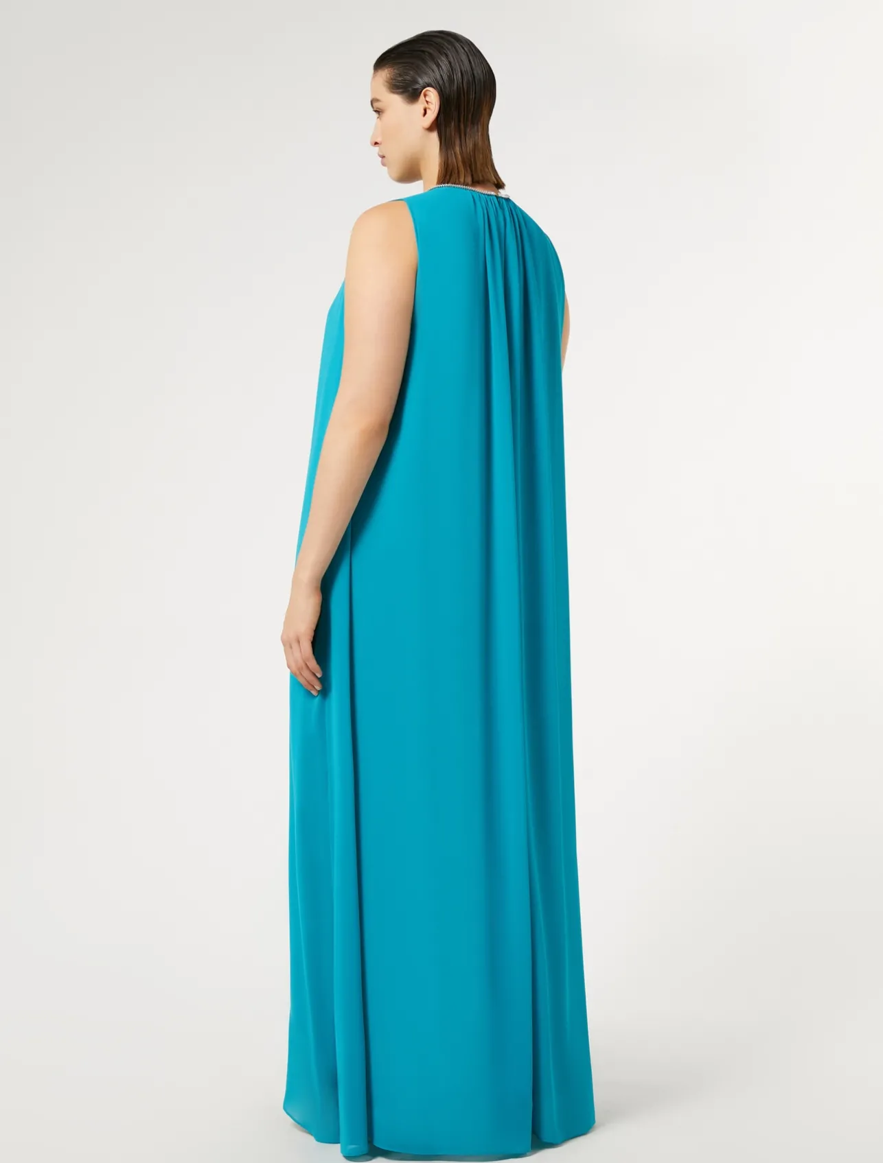 Outlet Marina Rinaldi Long crepe georgette dress TURQUOISE