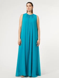 Outlet Marina Rinaldi Long crepe georgette dress TURQUOISE