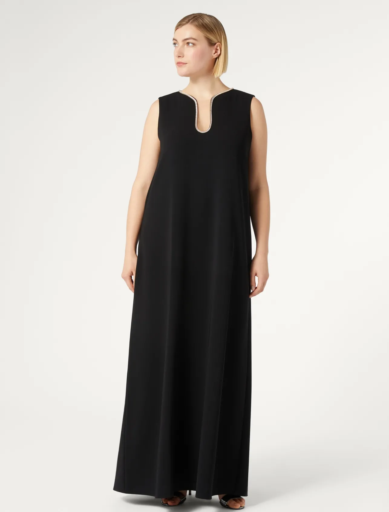 Sale Marina Rinaldi Long dress in cady with rhinestones BLACK