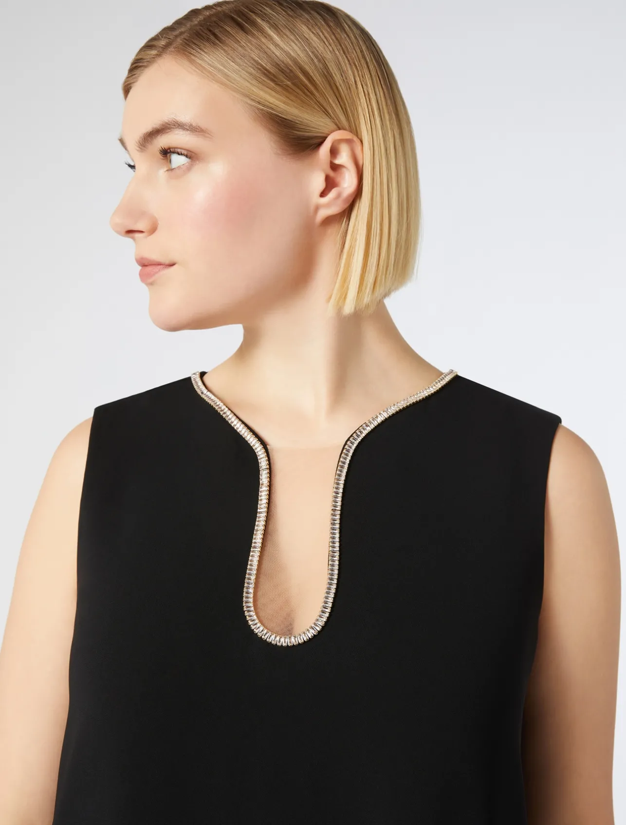 Sale Marina Rinaldi Long dress in cady with rhinestones BLACK