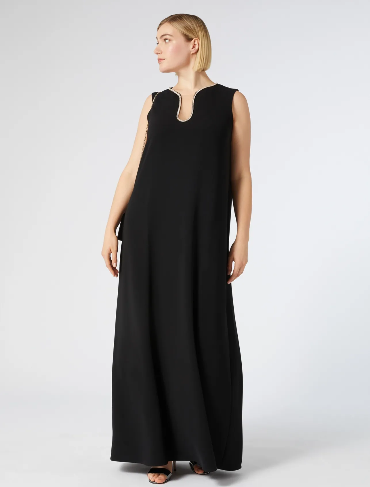 Sale Marina Rinaldi Long dress in cady with rhinestones BLACK
