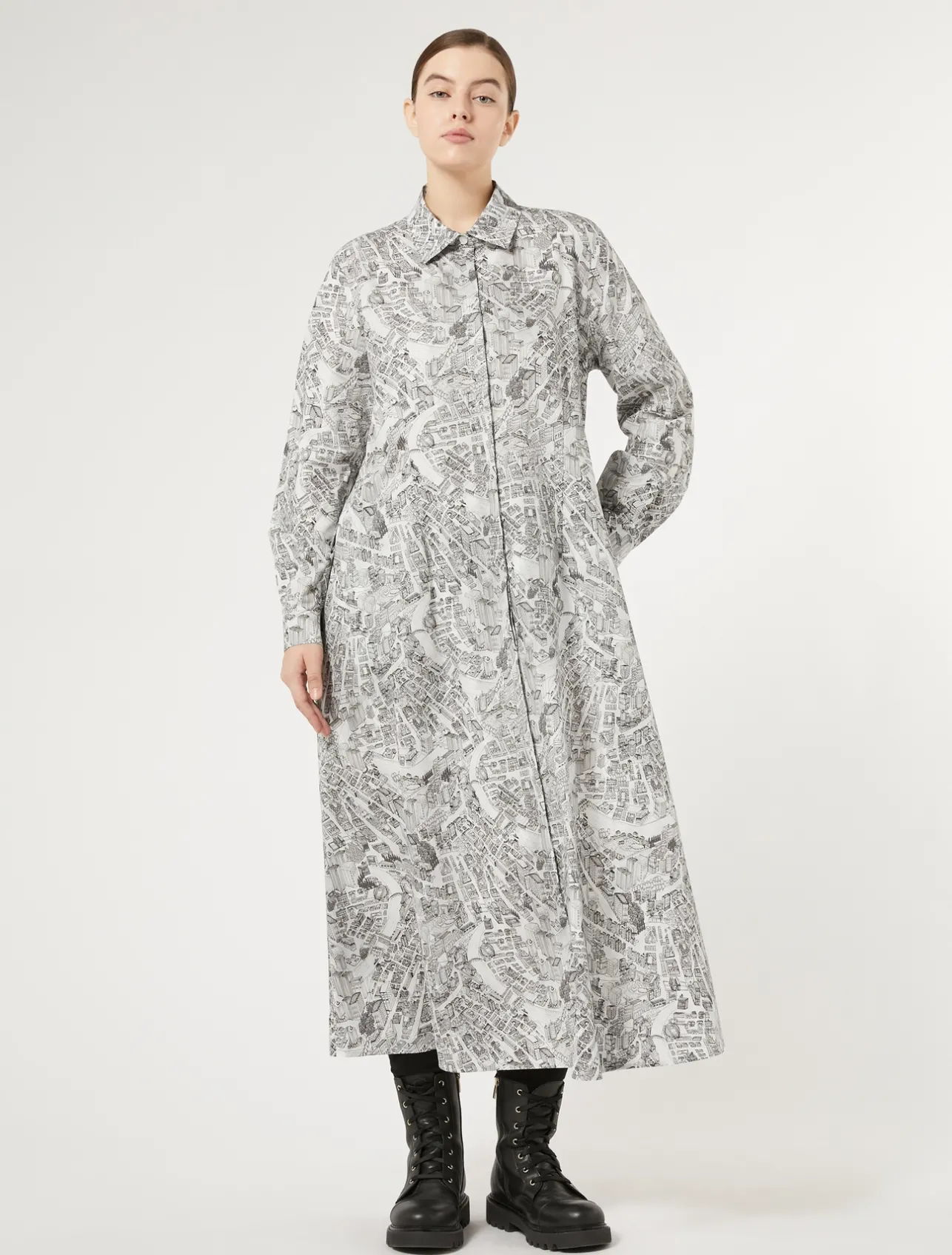 Outlet Marina Rinaldi Long dress in printed poplin OPTICALWHITE