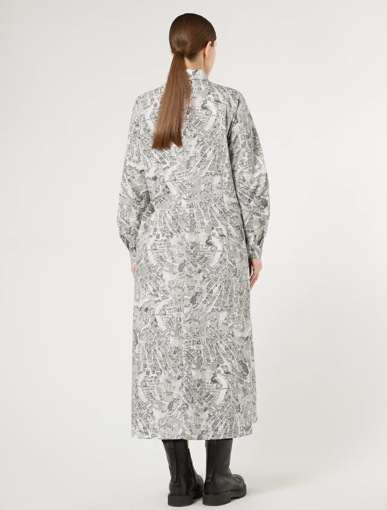 Outlet Marina Rinaldi Long dress in printed poplin OPTICALWHITE