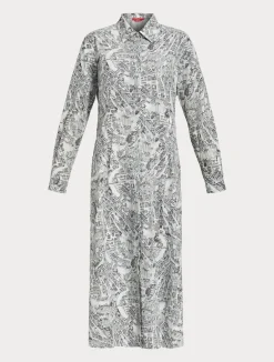 Outlet Marina Rinaldi Long dress in printed poplin OPTICALWHITE