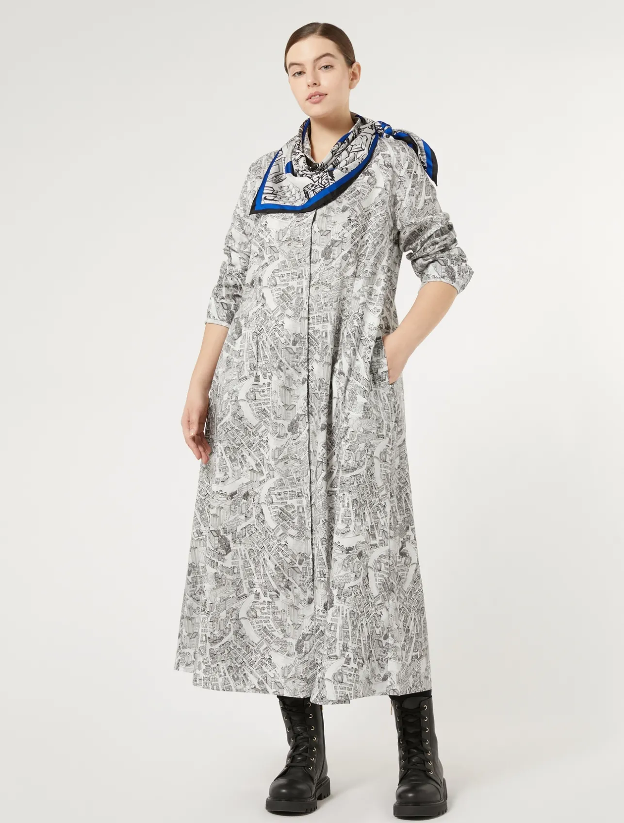 Outlet Marina Rinaldi Long dress in printed poplin OPTICALWHITE