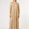 Fashion Marina Rinaldi Long embroidered tulle dress LIGHTGOLD