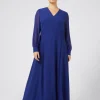 Outlet Marina Rinaldi Long georgette crêpe dress CORNFLOWERBLUE