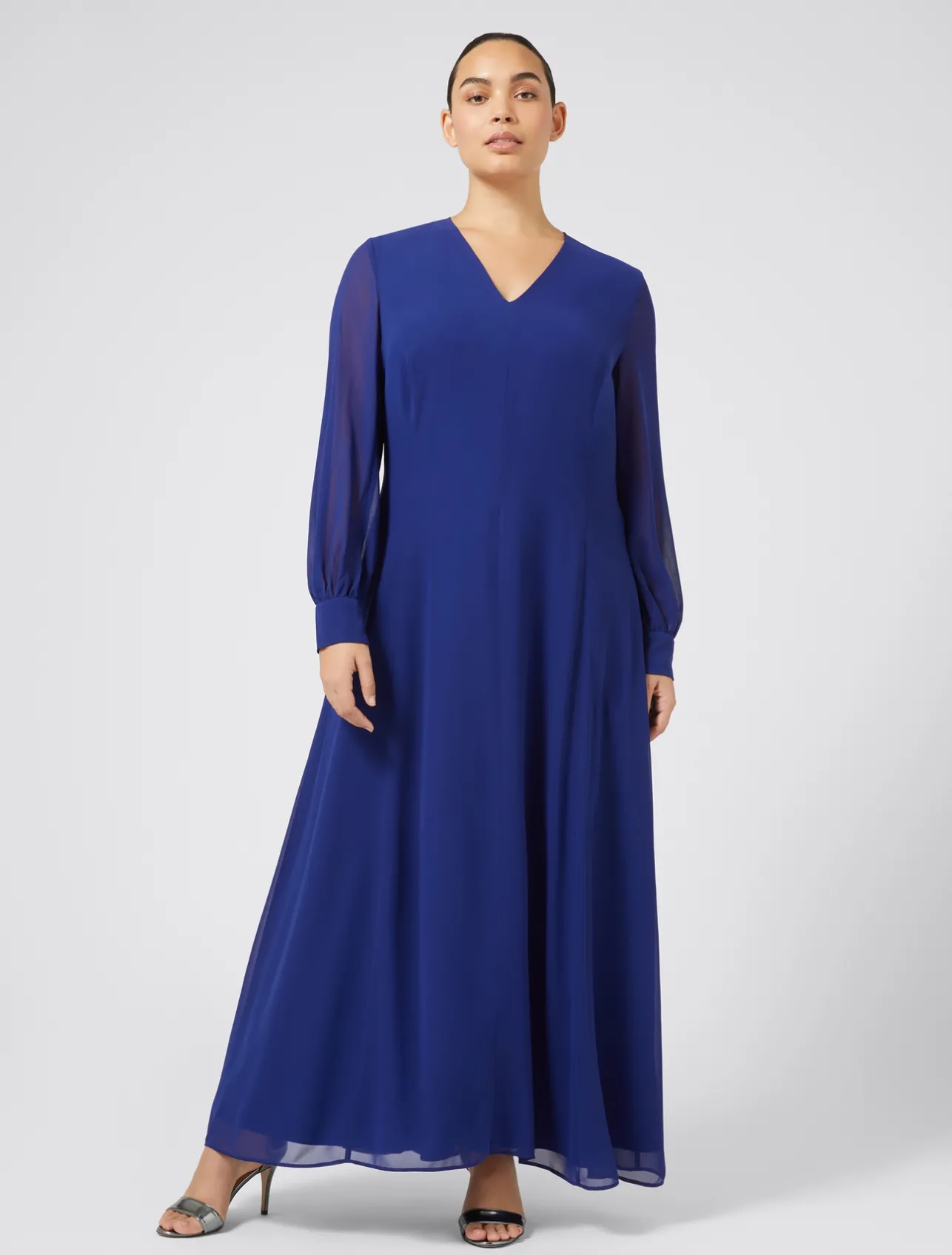 Outlet Marina Rinaldi Long georgette crêpe dress CORNFLOWERBLUE