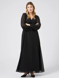 New Marina Rinaldi Long georgette crêpe dress BLACK
