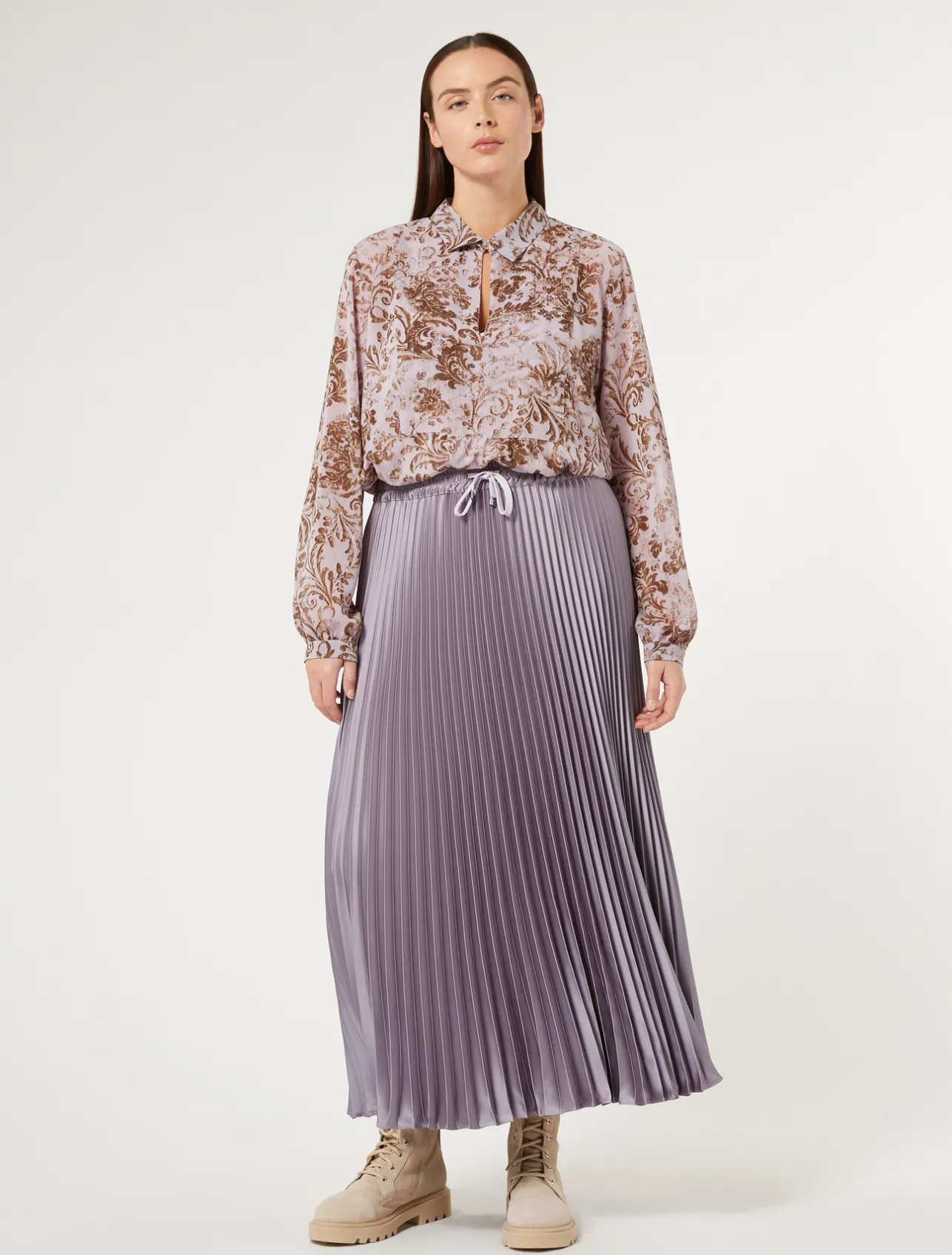 Hot Marina Rinaldi Long pleated satin skirt LAVENDER