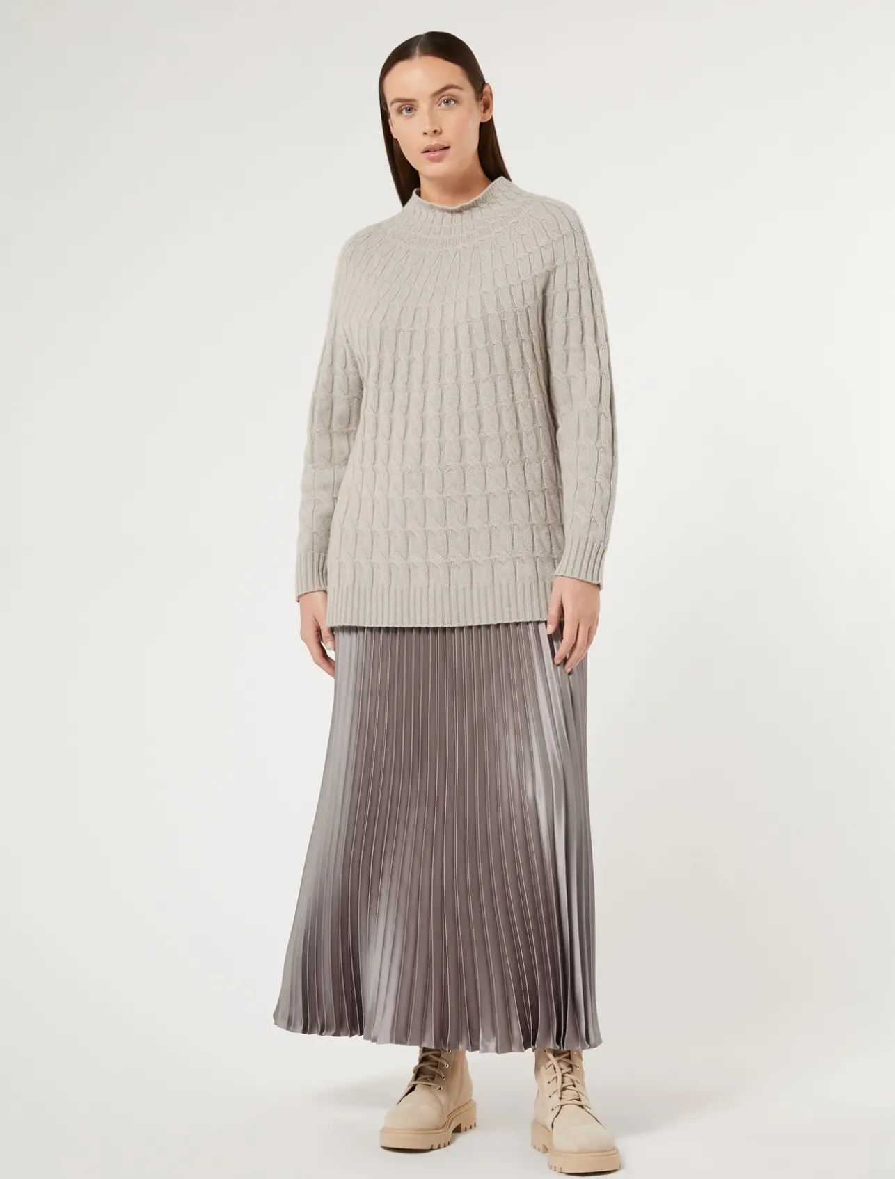 Clearance Marina Rinaldi Long pleated satin skirt TURTLEDOVE