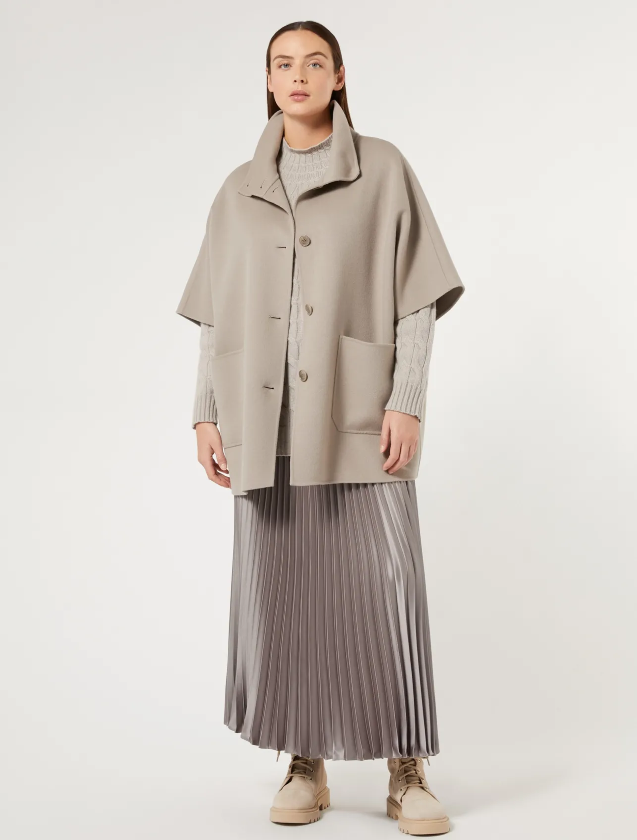 Clearance Marina Rinaldi Long pleated satin skirt TURTLEDOVE