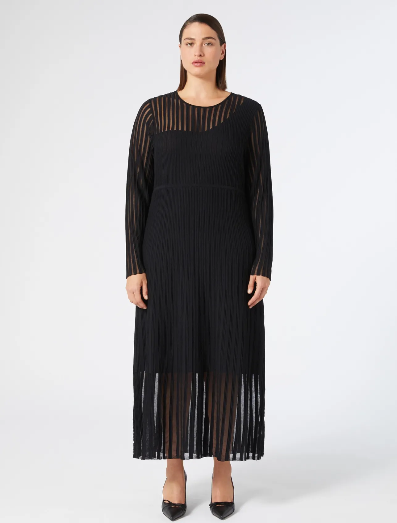 New Marina Rinaldi Long ribbbed viscose dress BLACK
