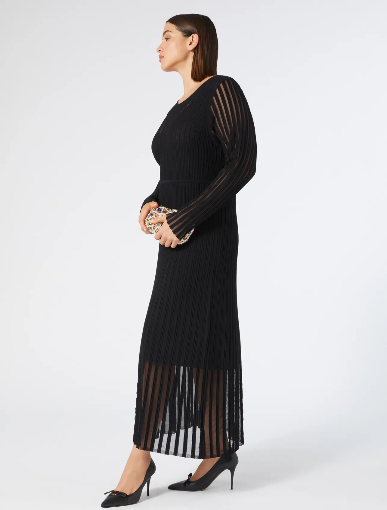New Marina Rinaldi Long ribbbed viscose dress BLACK