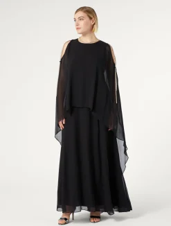 Outlet Marina Rinaldi Long silk georgette dress BLACK