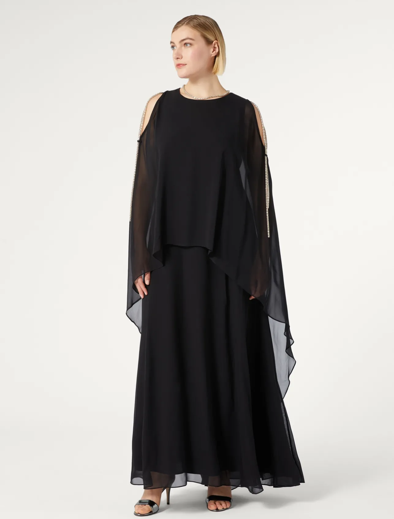 Outlet Marina Rinaldi Long silk georgette dress BLACK