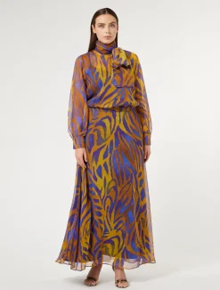 Fashion Marina Rinaldi Long silk georgette skirt GOLD