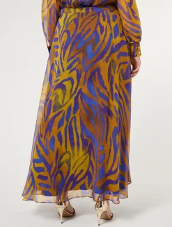 Fashion Marina Rinaldi Long silk georgette skirt GOLD