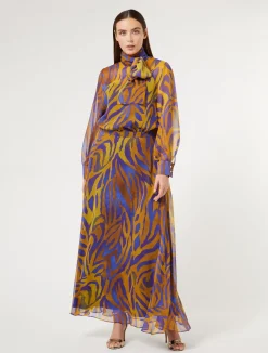 Fashion Marina Rinaldi Long silk georgette skirt GOLD