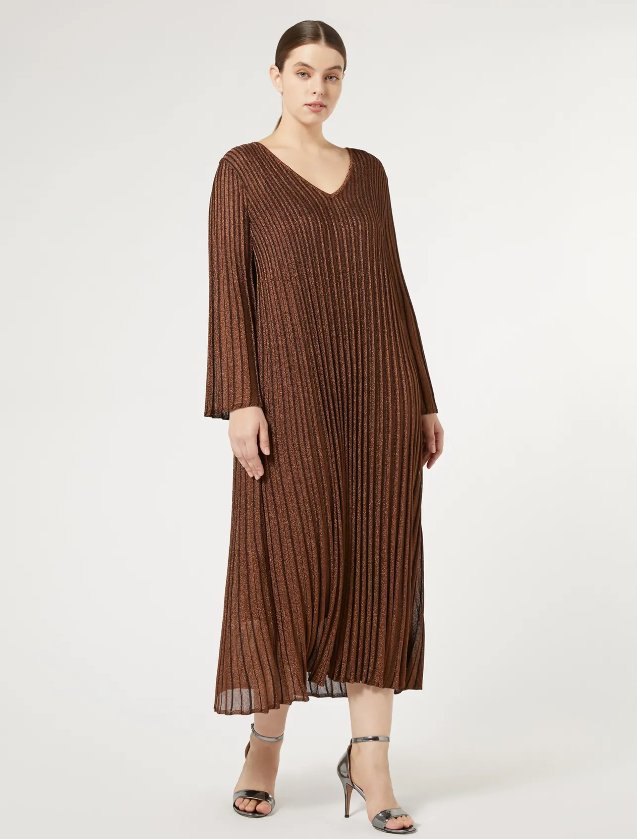 Fashion Marina Rinaldi Long viscose dress CARAMEL