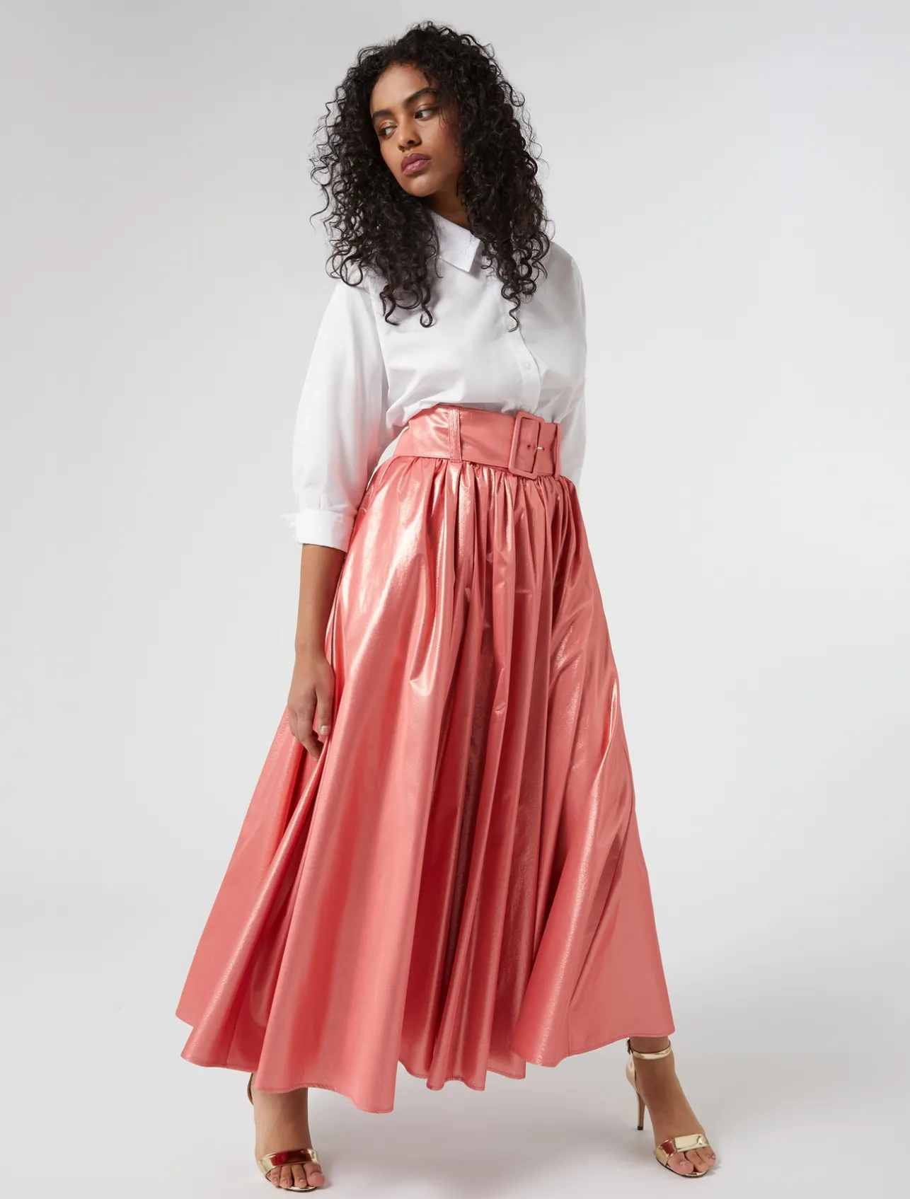 Sale Marina Rinaldi Lurex taffeta skirt PEARLYPINKGOLD