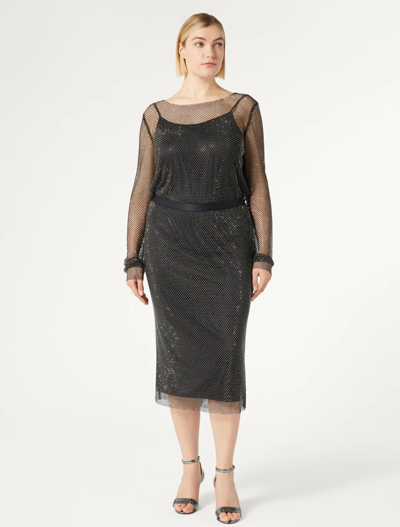 Online Marina Rinaldi Mesh skirt with rhinestones BLACK