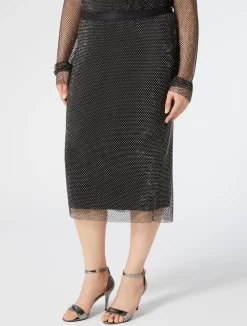 Online Marina Rinaldi Mesh skirt with rhinestones BLACK