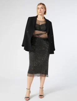 Online Marina Rinaldi Mesh skirt with rhinestones BLACK