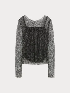 New Marina Rinaldi Mesh top with rhinestones BLACK