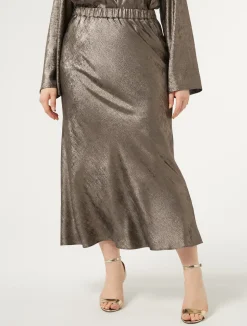 Online Marina Rinaldi Metallic chiffon skirt BRONZE