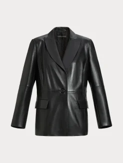 Hot Marina Rinaldi Nappa leather blazer jacket BLACK