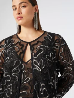 Best Marina Rinaldi Open-front plumetis tulle tunic BLACK
