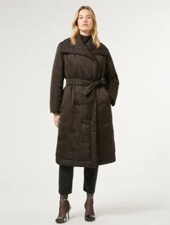 Fashion Marina Rinaldi Padded jacket in embroidered satin DARKBOWN