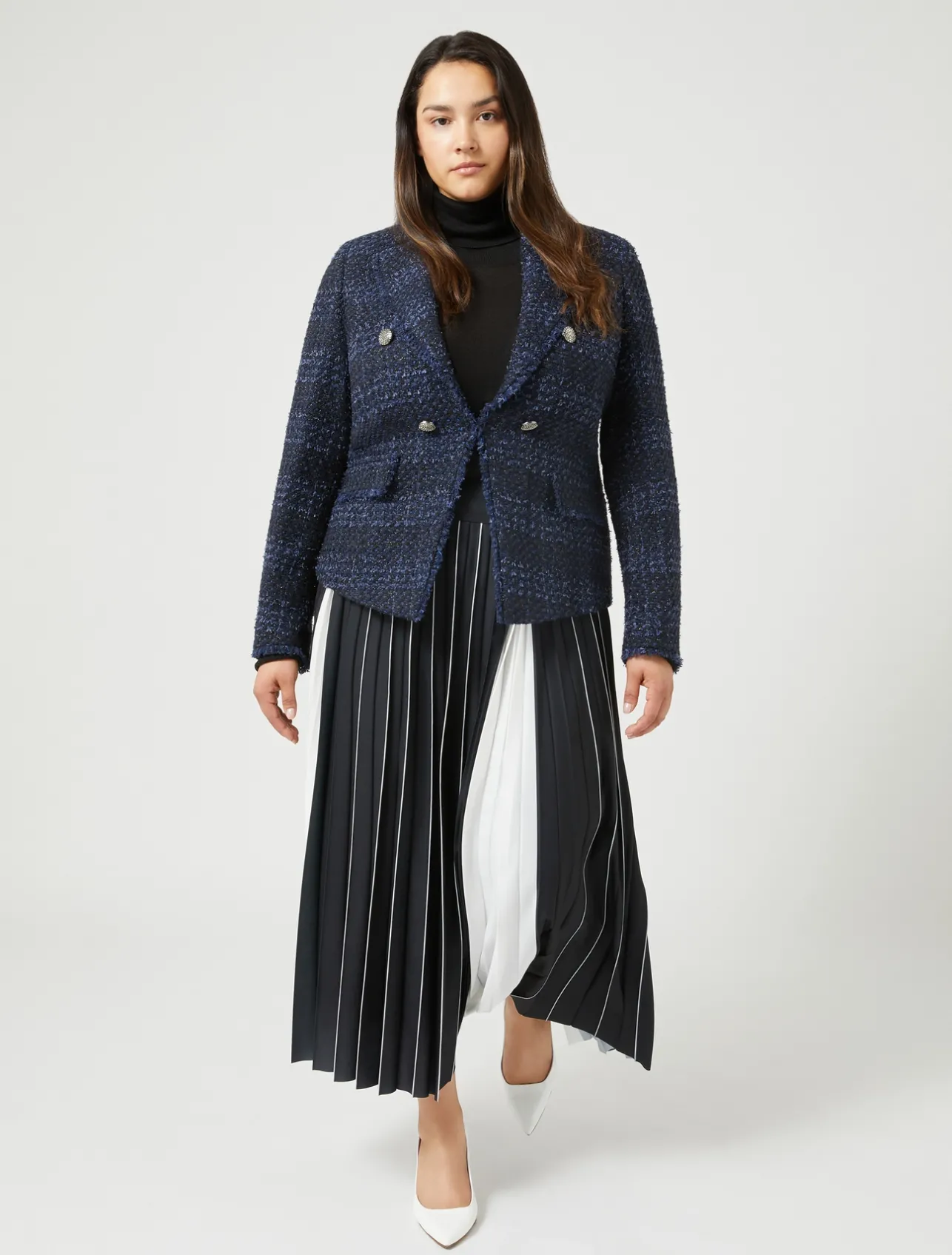 Online Marina Rinaldi Patterned yarn-dyed blazer MIDNIGHTBLUE