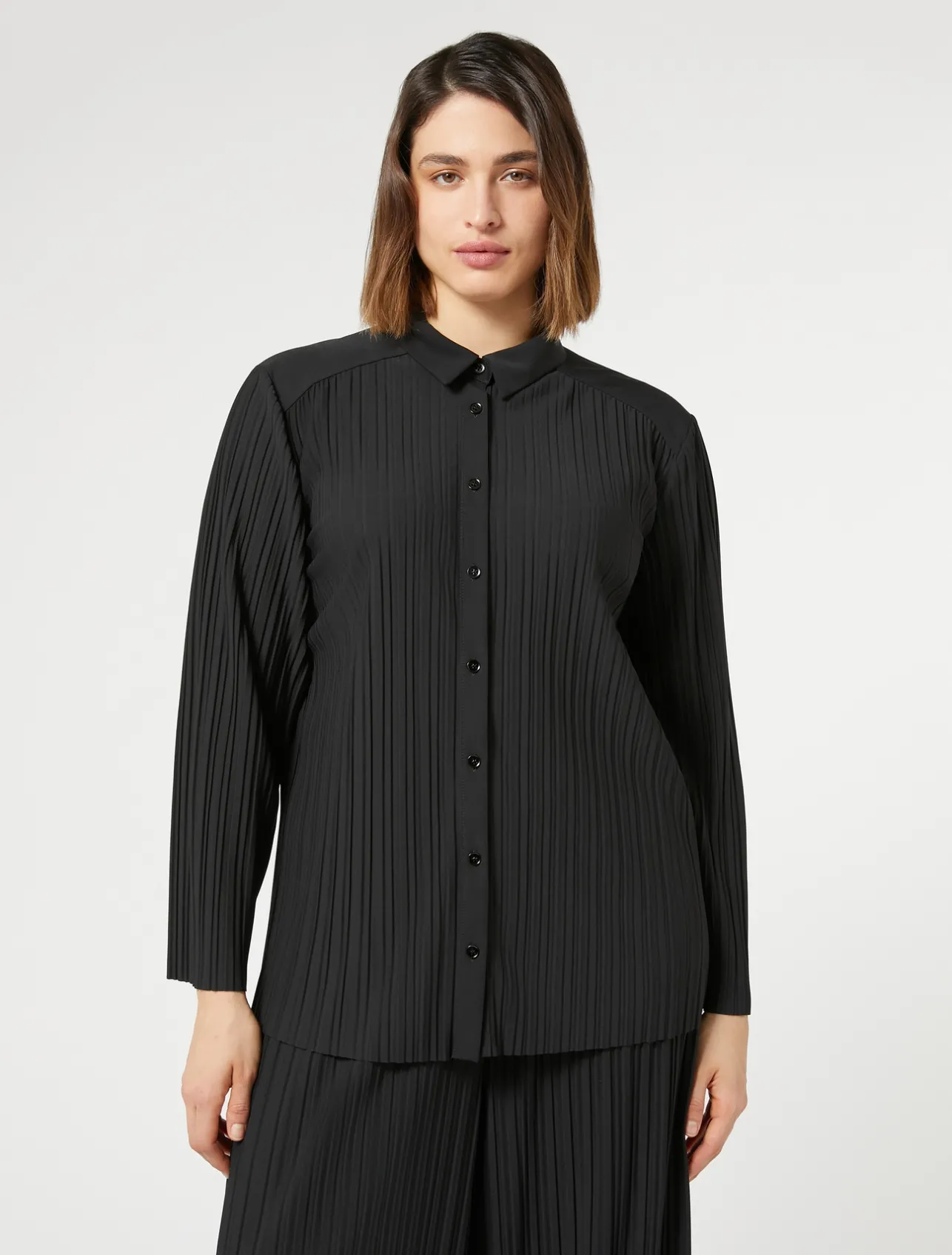 Outlet Marina Rinaldi Pleated jersey shirt BLACK