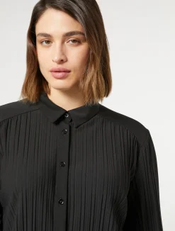 Outlet Marina Rinaldi Pleated jersey shirt BLACK