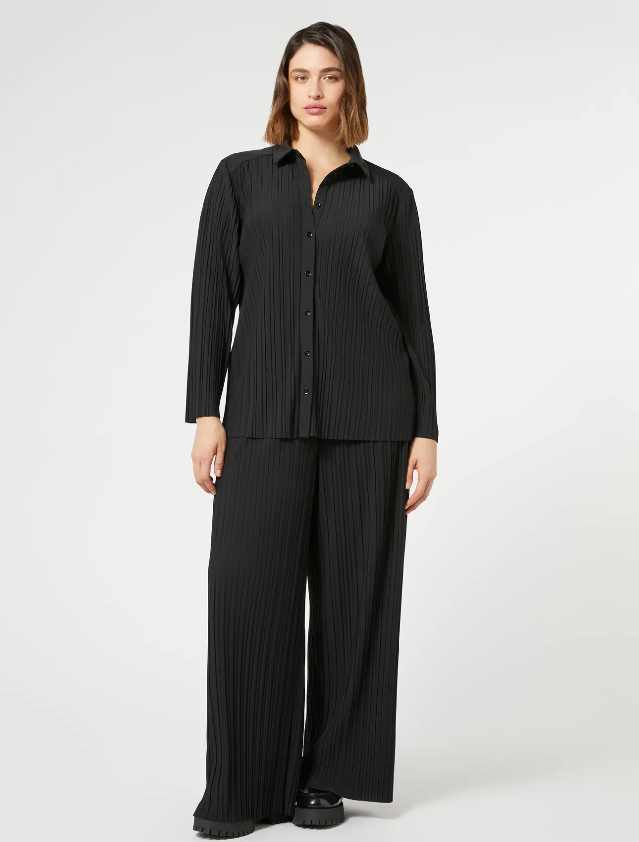 Outlet Marina Rinaldi Pleated jersey shirt BLACK