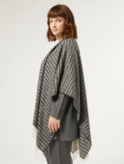 New Marina Rinaldi Poncho in yarn-dyed fabric BLACKWHITE