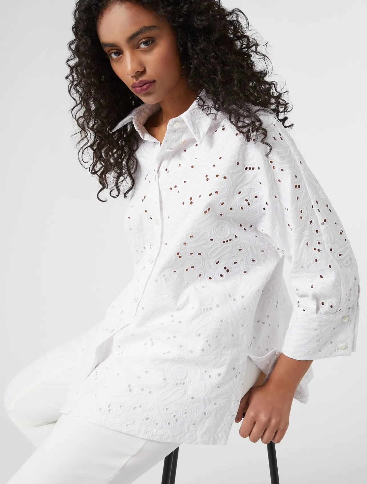 Best Marina Rinaldi Poplin broderie anglaise shirt WHITE