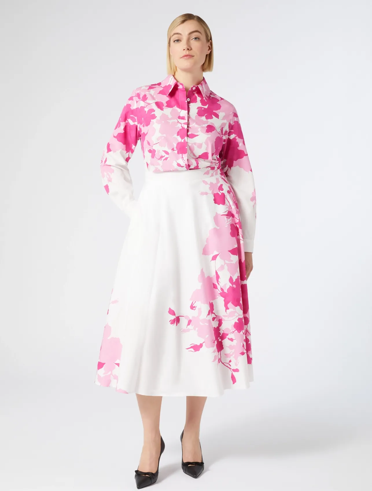 Outlet Marina Rinaldi Poplin print dress OPTICALWHITE
